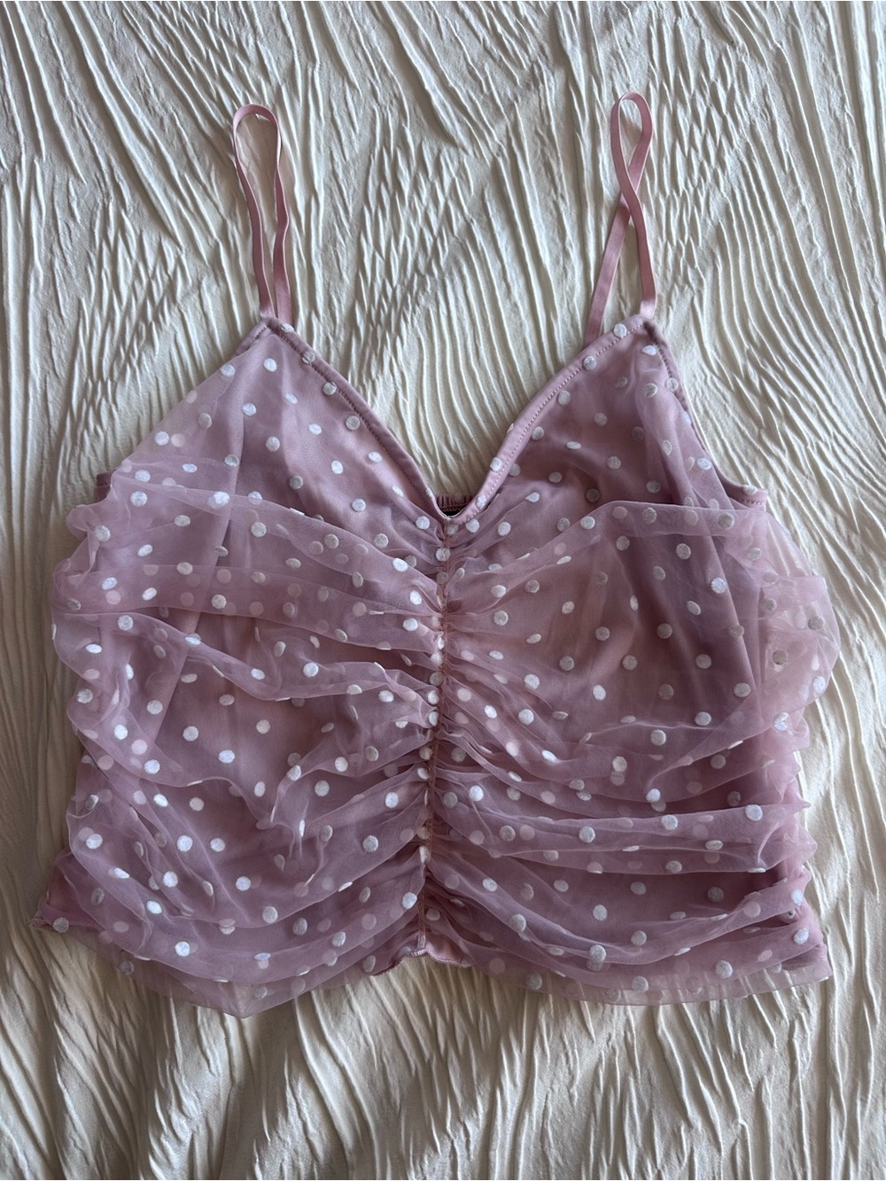 Pink Polka Dot Ruffle Cami Top